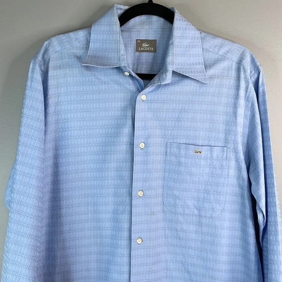 LACOSTE Mens Button Up Dress Shirt Light Blue Long Sleeve Logo Preppy 40 (M) - Picture 3 of 15